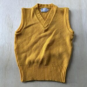 Vintage East-Tenn Sweater Vest Teens XS Yellow Orlon Acrylic Tight Knit V Neck